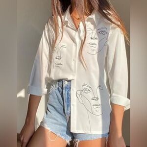 Line Art White Button Down Shirt size XS